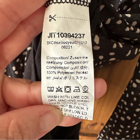 Polka Dot Bodysuit Black Cream Ruffle V Neck - Medium - Picture 4 of 7